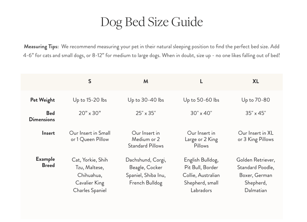Aspen Plaid Dog Bed Cover Size Chart