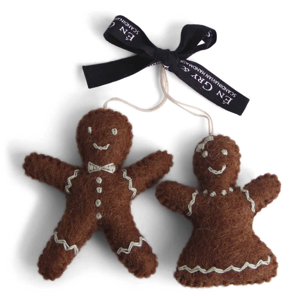 Gingerbread Pair Man & Woman Felted Decoration