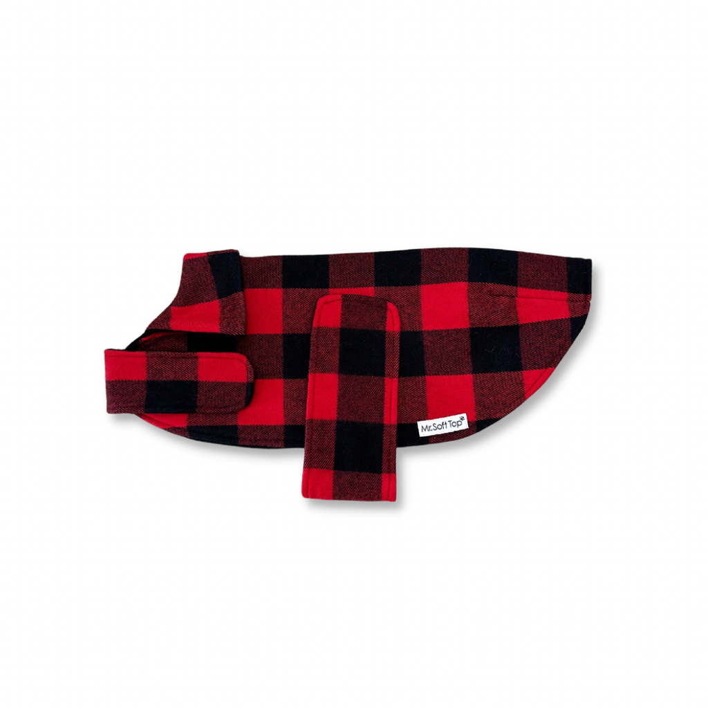 Red and Black Check Wool Walking Coat
