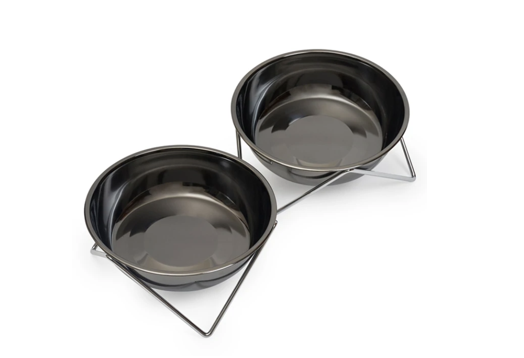 Woof Woof Double Dog Bowl - Chrome Base/Nickel Bowls