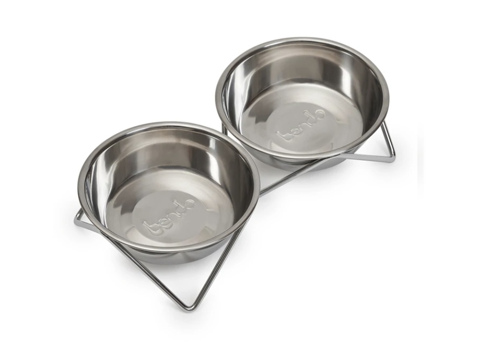 Meow Meow Double Cat Bowl - Chrome/Chrome