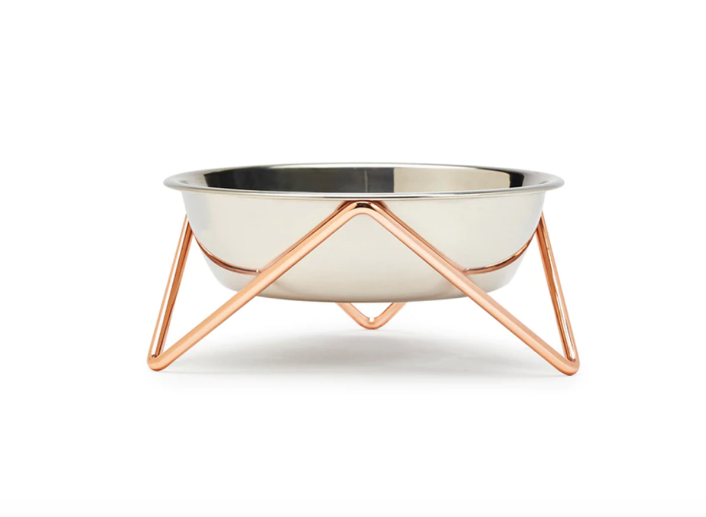 Luxe Meow Cat Bowl - Copper/Chrome