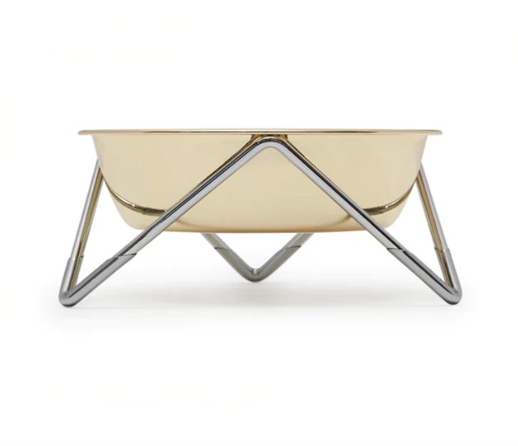 Luxe Meow Cat (or Mini Woof) Bowl - Chrome Base/Gold Bowl