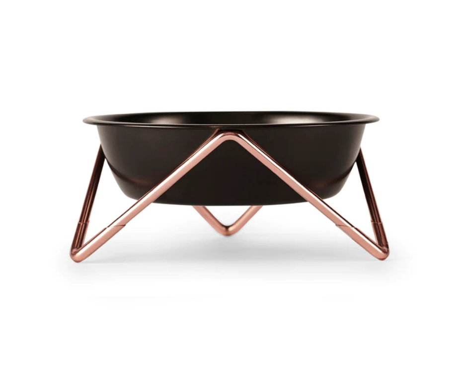 Luxe Meow Cat (or Mini Woof) Bowl - Copper Base/Black Bowl