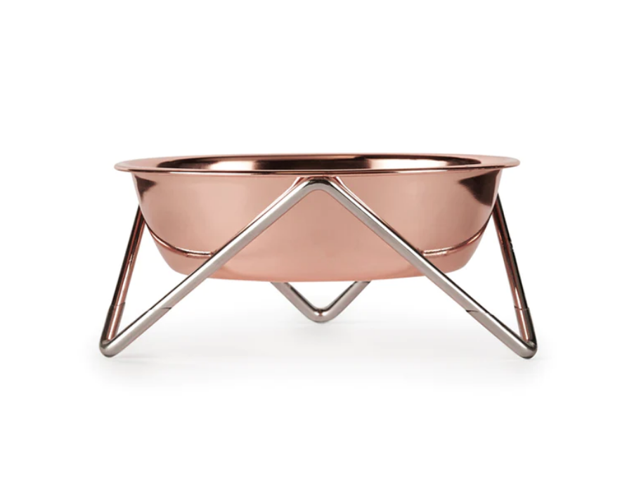 Luxe Meow Cat (or Mini Woof) Bowl - Chrome Base/Copper Bowl