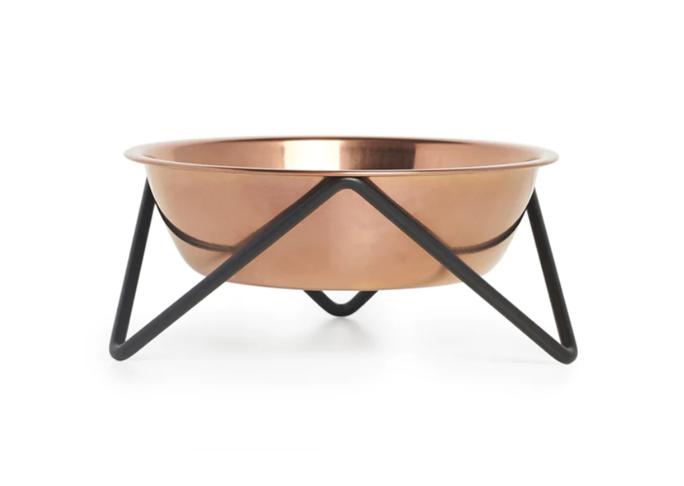 Luxe Meow Cat (or Mini Woof) Bowl - Black Base/Bronze Bowl
