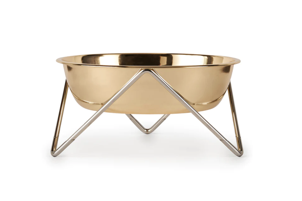 Luxe Woof Bowl - Chrome Base/Gold Bowl