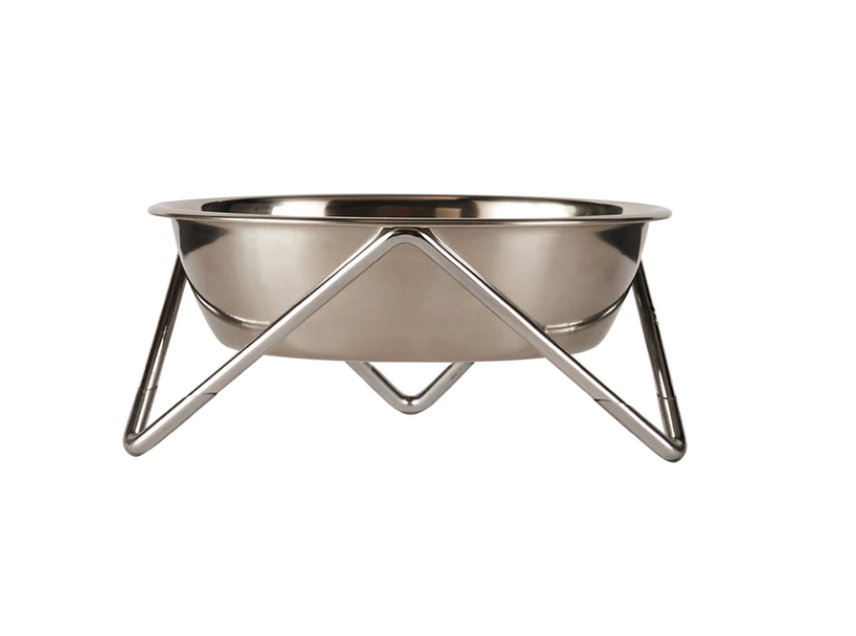 Luxe Meow Cat (or Mini Woof Dog) Bowl - Chrome/Chrome