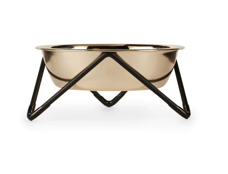Luxe Meow Cat (or Mini Woof) Bowl - Black Base/Gold Bowl