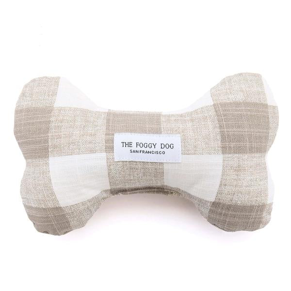 Warm Stone Gingham Squeaky Bone Toy