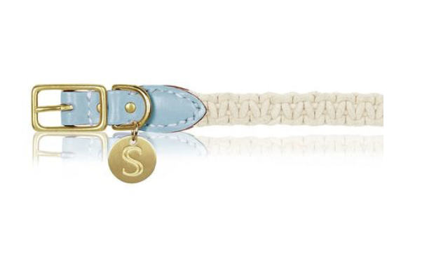 Leather and Macrame Collar - Ice Blue/Natural