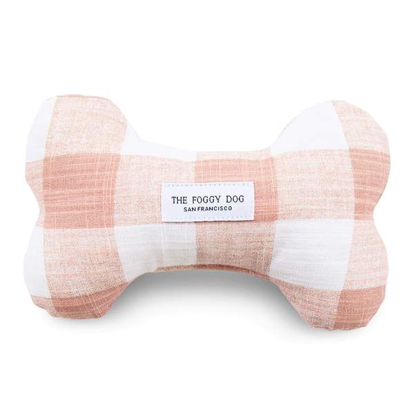 Blush Pink Gingham Squeaky Bone Toy