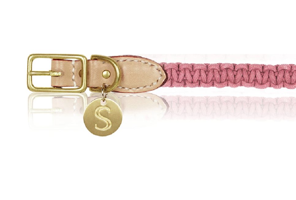 Leather and Macrame Collar - Rose Pink/Natural